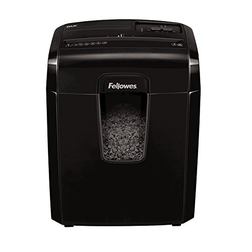 Fellowes 8Mc - Destructora trituradora de papel, minicorte, destruye hasta 8 hojas, uso personal, tritura tarjetas de crédito, color negro