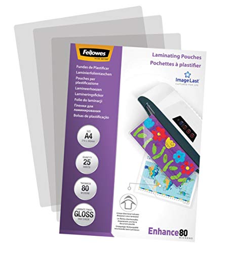 Fellowes ImageLast - Pack de 25 fundas de plastificar, formato A4, 80 micras