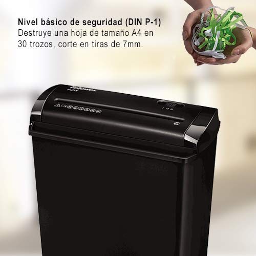 Fellowes P-25S - Destructora trituradora de papel, corte en tiras, destruye hasta 5 hojas, uso personal, color negro
