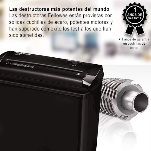 Fellowes P-25S - Destructora trituradora de papel, corte en tiras, destruye hasta 5 hojas, uso personal, color negro