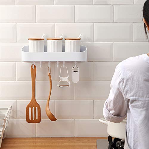 FemKey Estante de Baño, Estante Montado en La Pared Con Ganchos Estanteria Baño, Accesorios Baño Estanteria Baño Sin Taladro, Estante del Baño Estante de la Pared