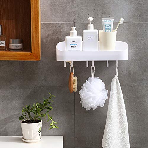FemKey Estante de Baño, Estante Montado en La Pared Con Ganchos Estanteria Baño, Accesorios Baño Estanteria Baño Sin Taladro, Estante del Baño Estante de la Pared