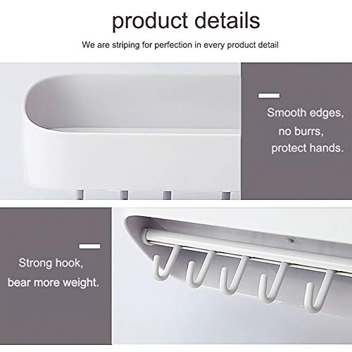 FemKey Estante de Baño, Estante Montado en La Pared Con Ganchos Estanteria Baño, Accesorios Baño Estanteria Baño Sin Taladro, Estante del Baño Estante de la Pared
