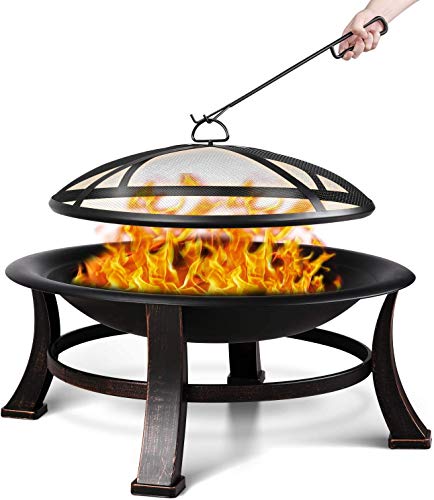 Femor Brasero Exterior con Parrilla，Barbacoa Portátil de Carbón，76x76x46cm, con Póker, Parrilla de Cubierta Protectora y Cubierta Protectora Impermeable, para Calefacción, Barbacoa, Fiesta