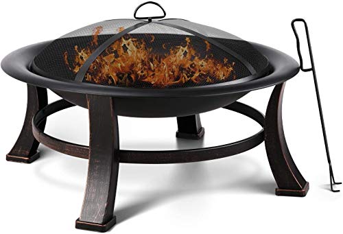 Femor Brasero Exterior con Parrilla，Barbacoa Portátil de Carbón，76x76x46cm, con Póker, Parrilla de Cubierta Protectora y Cubierta Protectora Impermeable, para Calefacción, Barbacoa, Fiesta