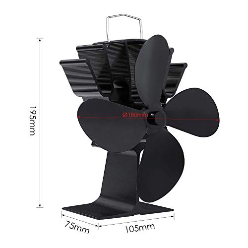 Femor Ventilador de Estufa de 4 Palas, Ventilador de Estufa de Calor para Estufas de Leña/Leña/Chimenea, Funcionamiento silencioso de 50 ° C a 80 ° C, , con Aspa de Repuesto