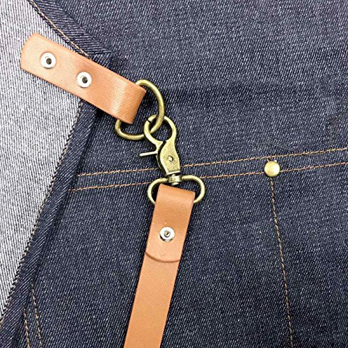 FEOYA Delantal Corto de Trabajo Mandil de Denim con Bolsillos para Hombres Restaurante Cafetería Cibercafé Talla L