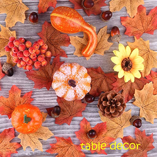 FEPITO 156 Piezas de Otoño Acción de Gracias Decoraciones, Mini Artificial Calabazas, los Conos del Pino, Caen Las Hojas, bellotas, Sun Flores y Bayas Rojas en Fuentes de otoño Partido Partido