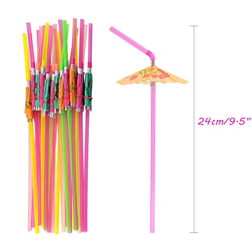 FEPITO 58 PCS Umbrella Drinking Straws ， Parasol Bendy Drinking Drops para Hawaiian Beach Cocktail Luau Tropical Party Decoraciones Suministros