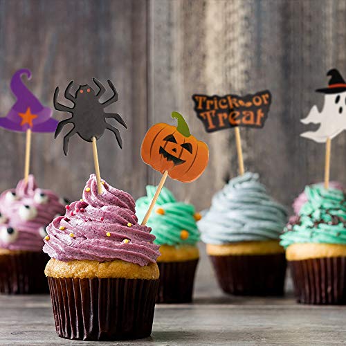 FEPITO 60 Piezas Halloween Cupcake Topper Palillo de Halloween Banderas Marcadores para la Fiesta de Halloween Pastel de Queso Plato de Aperitivos Decoración
