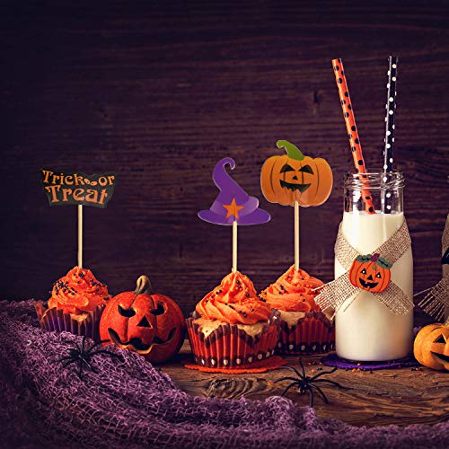 FEPITO 60 Piezas Halloween Cupcake Topper Palillo de Halloween Banderas Marcadores para la Fiesta de Halloween Pastel de Queso Plato de Aperitivos Decoración