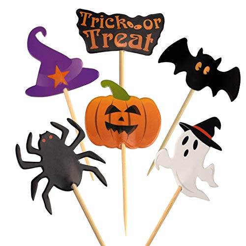 FEPITO 60 Piezas Halloween Cupcake Topper Palillo de Halloween Banderas Marcadores para la Fiesta de Halloween Pastel de Queso Plato de Aperitivos Decoración