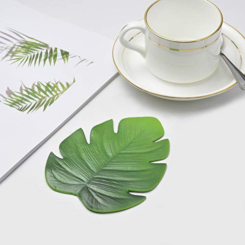 FGASAD 10 manteles individuales de hoja de palma, hojas artificiales tropicales verdes resistentes al calor, PVC para decoración de fiestas hawaianas