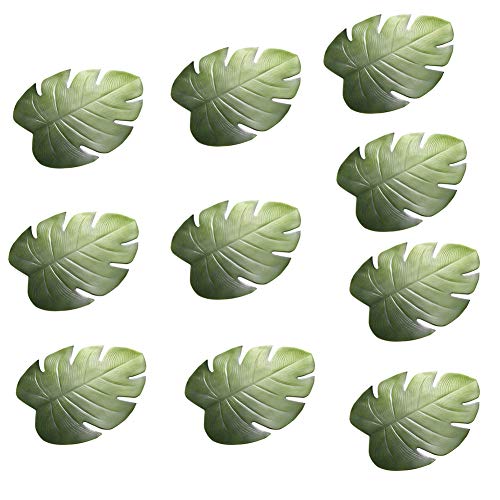 FGASAD 10 manteles individuales de hoja de palma, hojas artificiales tropicales verdes resistentes al calor, PVC para decoración de fiestas hawaianas