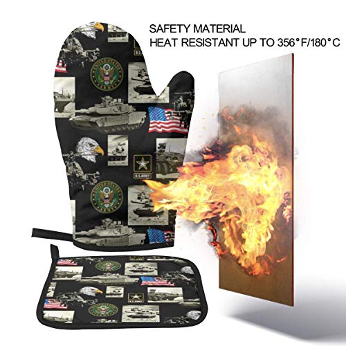 FHTDH Suministros de Cocina, Guantes de Horno y Juegos de ollas United States Army Heat Resistant Oven Mitts and Pot Holders Sets Cooking Gloves Baking Gloves for BBQ Cooking Baking Grilling