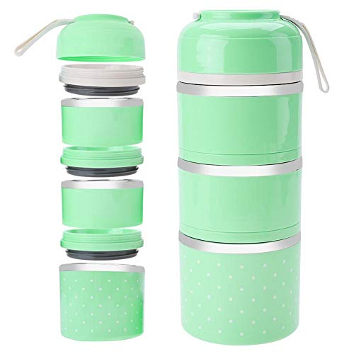 Fiambrera térmica acero inoxidable 3 capas, Caja de almuerzo de bento de acero inoxidable Contenedor aislado de almacenamiento de alimentos(Green)