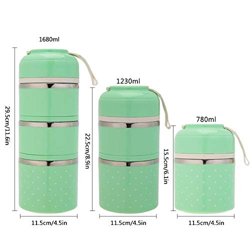 Fiambrera térmica acero inoxidable 3 capas, Caja de almuerzo de bento de acero inoxidable Contenedor aislado de almacenamiento de alimentos(Green)