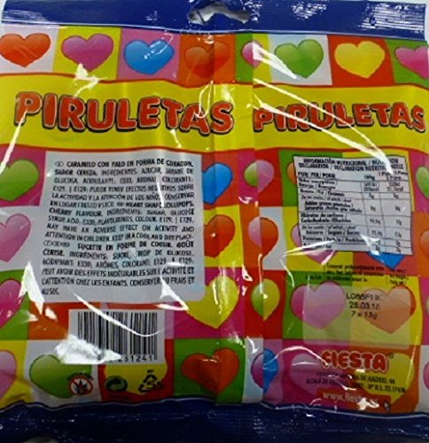 FIESTA Piruletas - Caramelo con palo en forma de corazón - Sabor cereza - 7 unidades