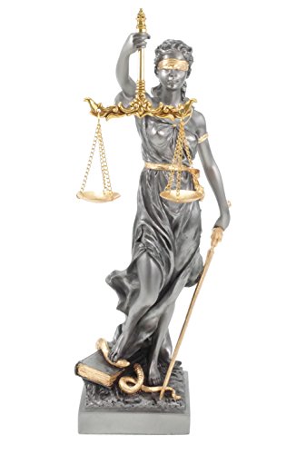 Figura de la diosa romana de la justicia, escultura de la justicia de color dorado/plateado, abogado, ley
