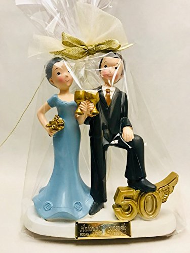 Figura pastel bodas de oro 50 aniversario GRABADA/figuras PERSONALIZADAS para tarta baratas