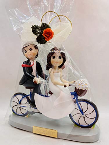 Figuras GRABADAS de boda novios tandem/bicicleta para tarta pastel PERSONALIZADA bici