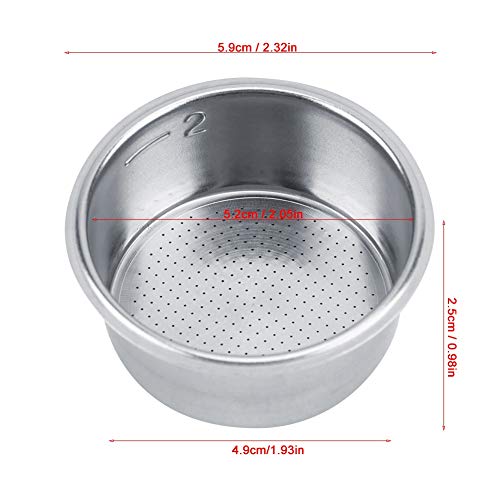 Filtro de café de acero inoxidable, doble taza de café de 51 mm Cesta de filtro poroso no presurizada para Breville Delonghi Krups