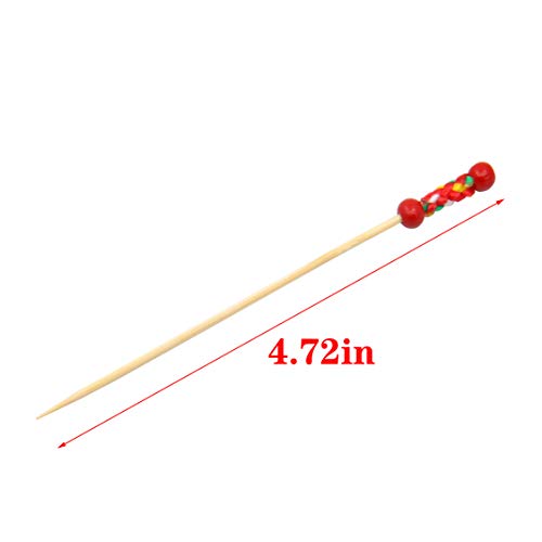FISHSHOP 200 Palitos Cócteles Mezclador Cóctel Bambú Frutas para Barbacoa Fiesta, San valentín Boda Fiesta Coctelería Pinchos Boda Fiesta (Red and Yellow Double Beads)