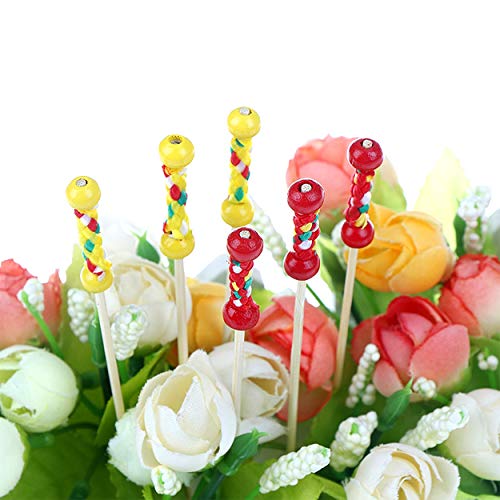 FISHSHOP 200 Palitos Cócteles Mezclador Cóctel Bambú Frutas para Barbacoa Fiesta, San valentín Boda Fiesta Coctelería Pinchos Boda Fiesta (Red and Yellow Double Beads)