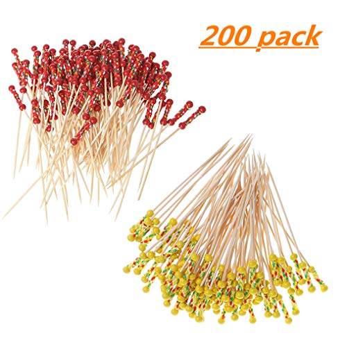FISHSHOP 200 Palitos Cócteles Mezclador Cóctel Bambú Frutas para Barbacoa Fiesta, San valentín Boda Fiesta Coctelería Pinchos Boda Fiesta (Red and Yellow Double Beads)
