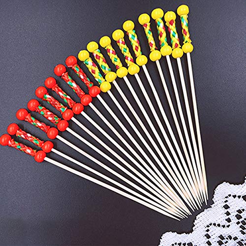 FISHSHOP 200 Palitos Cócteles Mezclador Cóctel Bambú Frutas para Barbacoa Fiesta, San valentín Boda Fiesta Coctelería Pinchos Boda Fiesta (Red and Yellow Double Beads)