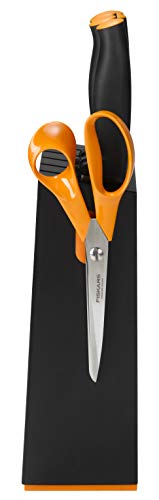 Fiskars Bloque de cuchillos con 5 cuchillos, Ancho: 14,5 cm, Alto: 36 cm, Madera de abedul, Negro, Functional Form, 1014190