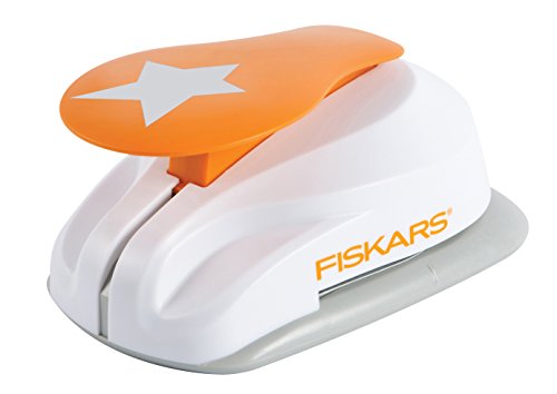 Fiskars Perforadora de figuras, Estrella, Ø 1,9 cm, Para diestros y zurdos, Acero de calidad/Plástico, Blanco/Naranja, Lever Punch, S, 1004641