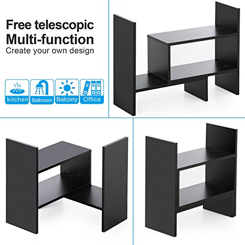FITUEYES Estantería Organizador de Escritorio DIY Madera Negro Librería Estante de Sobremesa para Oficina Casa 68x17x39cm DT306801WB