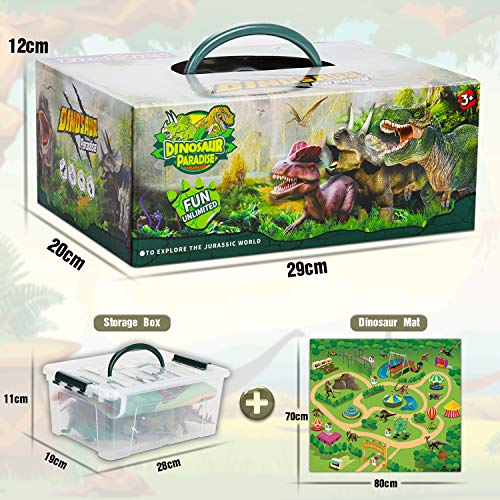 Fivejoy Juguetes de Dinosaurios, Dinosaurios Juguetes, Figuras de Dinosaurios realistas, Juego Educativo de Dinosaurios con tapete de Juego de Actividades para Crear un Mundo de Dinosaurios Cumpleaño
