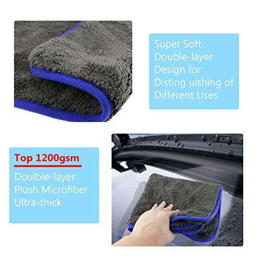 fixget am0032 1200 GSM 3pcs microfibra secado toalla Limpieza detalle lierung Cocina paños de limpieza Cera y sellado de distancia, perfecto para Auto lavado & pintura de 40 x 40 cm, 1200 GSM
