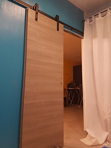 FIXKIT 6Ft 183cm Herraje Puerta Corredera, Kit Guia Puerta Corredera ,Rieles para Puertas Correderas, Juego de Piezas de Metal Carril para Puerta Deslizante 183 * 4 * 0.6cm