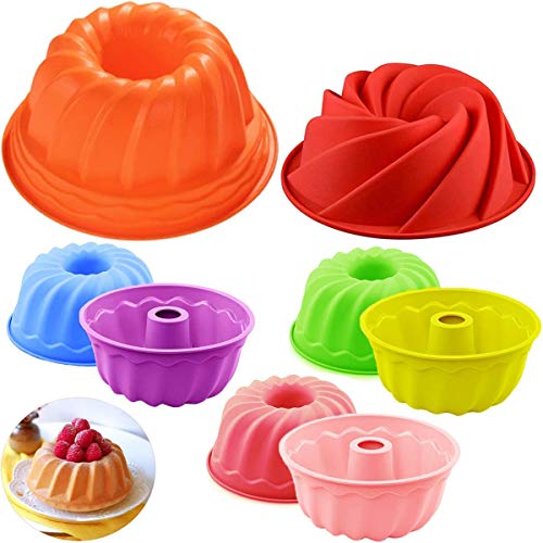 Fiyuer Molde de Pastel de Silicona 8 Pcs Molde para repostería Horno Molde de Pastel para Cocina Pastel de Pan Pudín para Hornear 3 tamaños