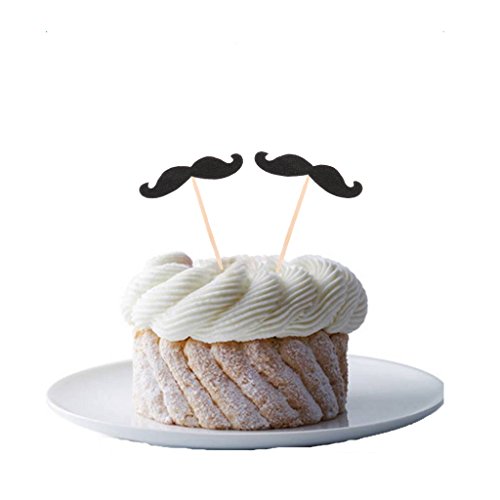 FLAMEER 20 Piezas Glitter Paper Mustache Cake Topper Fiesta De Cumpleaños Pastel Decoración Negro