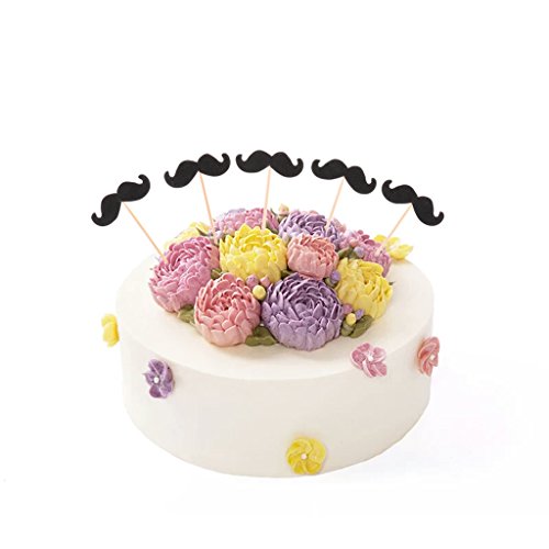FLAMEER 20 Piezas Glitter Paper Mustache Cake Topper Fiesta De Cumpleaños Pastel Decoración Negro