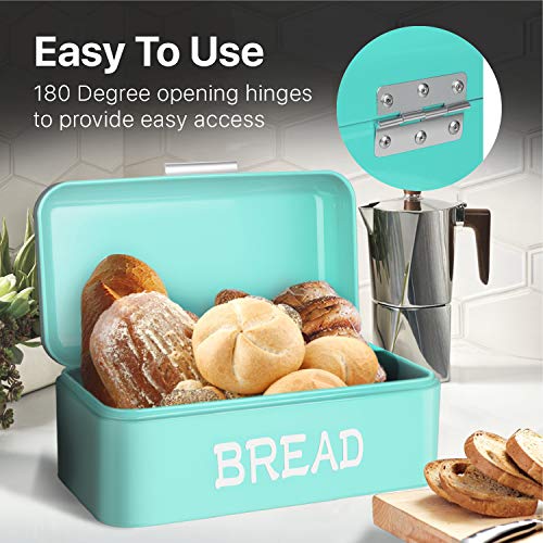Flexzion Panera de metal vintage para encimera de cocina, panera, contenedor de almacenamiento de acero, ahorra espacio, para máquina casera, pan, refrigerador, viajes, camping, panadería, café