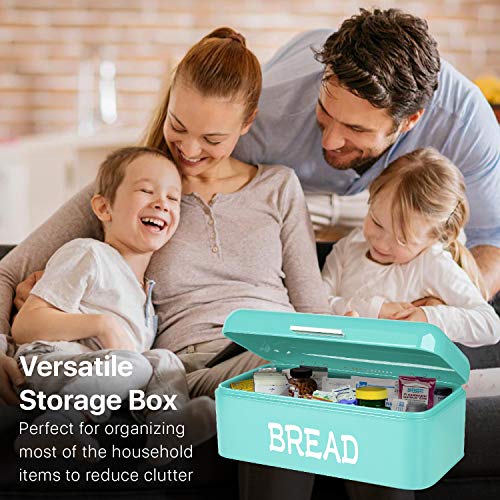 Flexzion Panera de metal vintage para encimera de cocina, panera, contenedor de almacenamiento de acero, ahorra espacio, para máquina casera, pan, refrigerador, viajes, camping, panadería, café