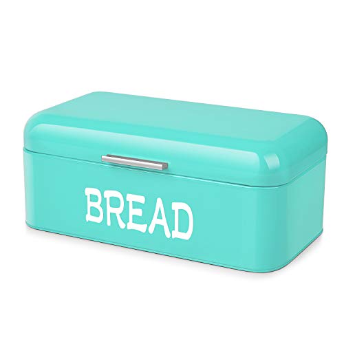 Flexzion Panera de metal vintage para encimera de cocina, panera, contenedor de almacenamiento de acero, ahorra espacio, para máquina casera, pan, refrigerador, viajes, camping, panadería, café