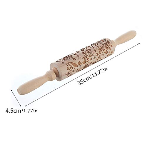 Fleymu Impresión Rodillo Amasar Madera Hornear Masa Grabado Láser Estampado Relieve Caseras Suministros Accesorios de Cocina Pin Textura Horneado Galletas para Hornear Pasta, Pizza, Fondant y Galletas