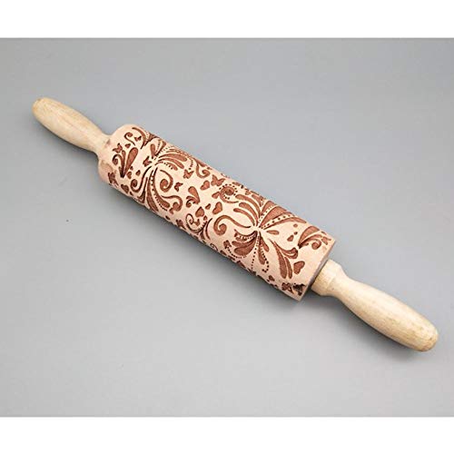 Fleymu Impresión Rodillo Amasar Madera Hornear Masa Grabado Láser Estampado Relieve Caseras Suministros Accesorios de Cocina Pin Textura Horneado Galletas para Hornear Pasta, Pizza, Fondant y Galletas