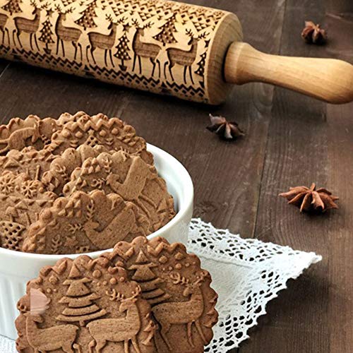 Fleymu Impresión Rodillo Amasar Madera Hornear Masa Grabado Láser Estampado Relieve Caseras Suministros Accesorios de Cocina Pin Textura Horneado Galletas para Hornear Pasta, Pizza, Fondant y Galletas