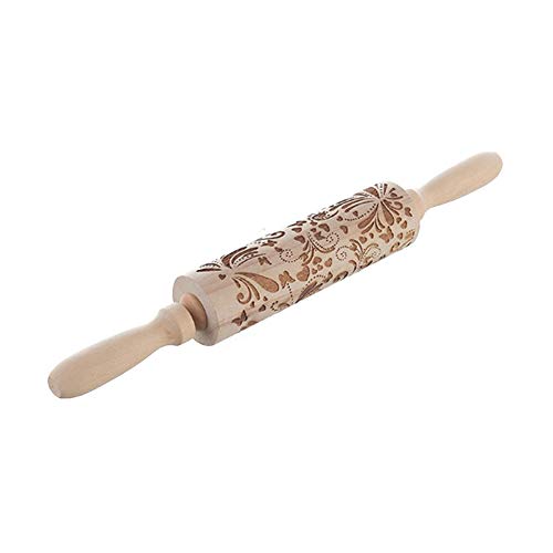 Fleymu Impresión Rodillo Amasar Madera Hornear Masa Grabado Láser Estampado Relieve Caseras Suministros Accesorios de Cocina Pin Textura Horneado Galletas para Hornear Pasta, Pizza, Fondant y Galletas