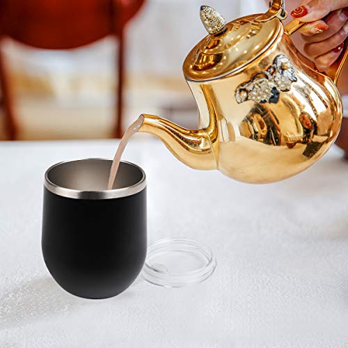 flintronic Taza Reutilizable Café de Acero Inoxidable, 340ML Copa de Vino de Acero Inoxidable, Tazas de Café con Aislamiento de Doble Pared con Tapas y Cepillo, para Vino, Café, Agua Carbonatada