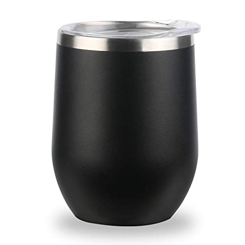flintronic Taza Reutilizable Café de Acero Inoxidable, 340ML Copa de Vino de Acero Inoxidable, Tazas de Café con Aislamiento de Doble Pared con Tapas y Cepillo, para Vino, Café, Agua Carbonatada