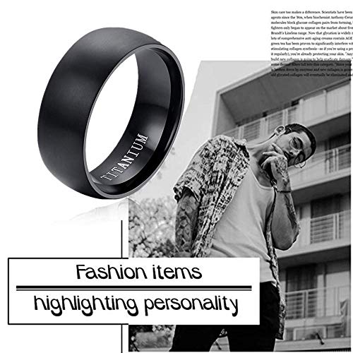 Flongo Anillo de Compromiso, Anillo Negro Titanio, Vintage clásico Anillos de Hombre, Anillo de Boda pedida, Buen Regalo para su Amor, Talla 32