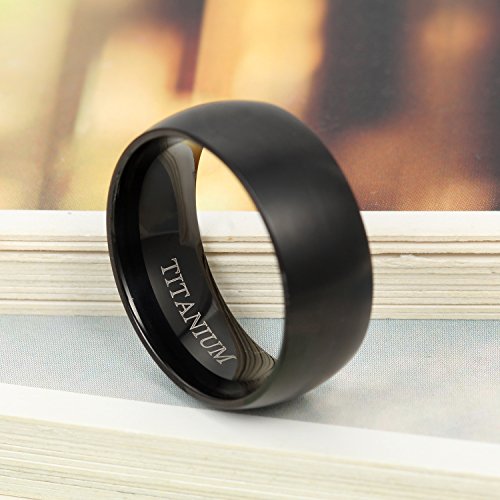 Flongo Anillo de Compromiso, Anillo Negro Titanio, Vintage clásico Anillos de Hombre, Anillo de Boda pedida, Buen Regalo para su Amor, Talla 32